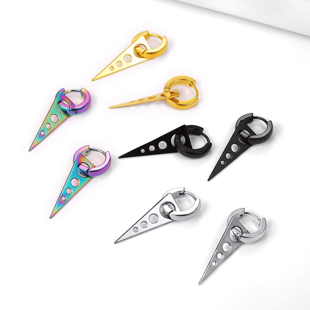 1 Paar Rvs Scharnierende Huggie Oorringen Voor Mannen Vrouwen Punk Dangle Driehoek Piercing Oorbel Sieraden