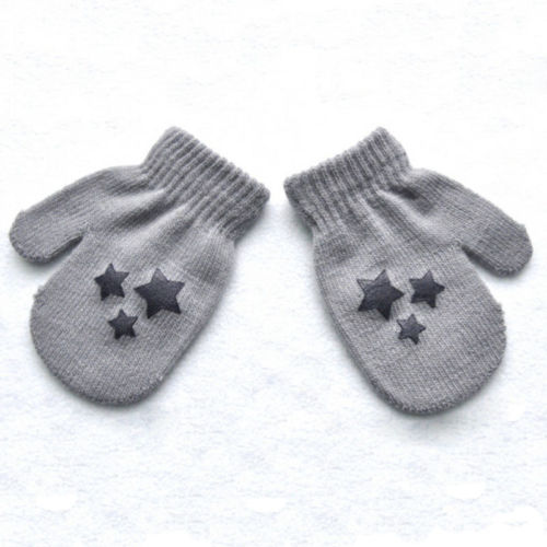 Spring Autumn Kids Dot Star Heart Pattern Mittens Boys Girls Soft Knitting Warm Gloves: gray