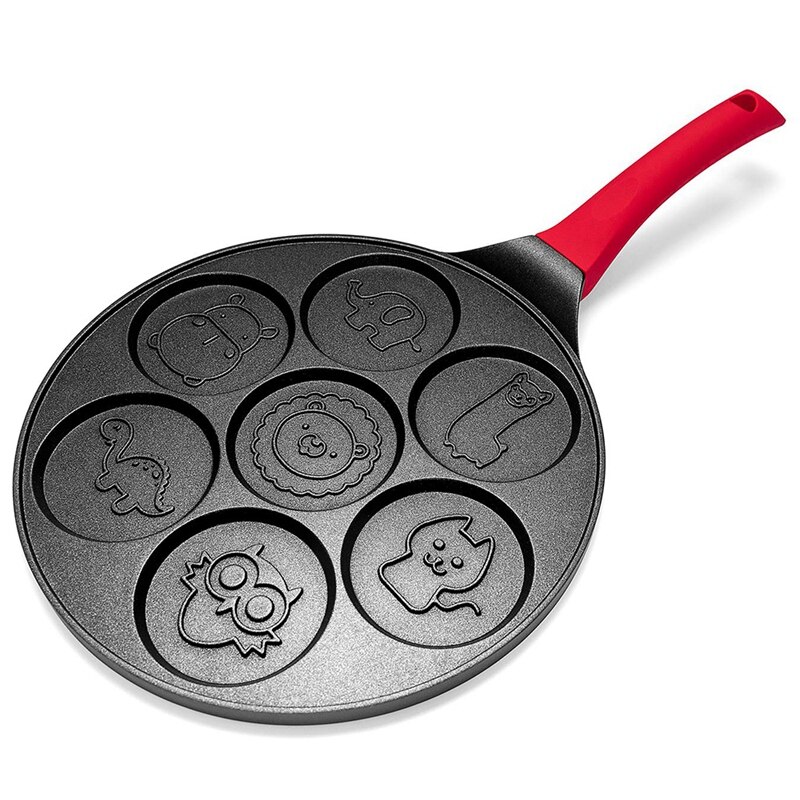 Pannenkoek Maker-Non-stick Pannenkoek Pan Bakplaat Grill Pan Mini Crêpe Maker 7-Mold Pannenkoeken Met Siliconen handvat, zwart Dier