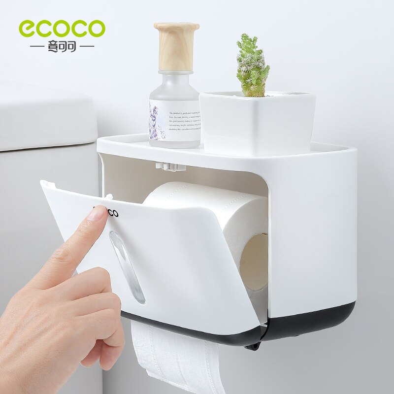 ECOCO Bathroom Organizer Storage Box Toilet Paper Holder Tissue Box Waterproof Wall Mounted Paper Roll Paper Dispenser