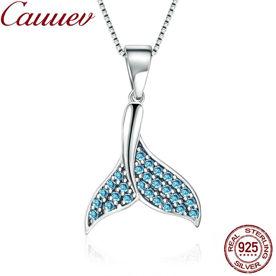 Charms con ciondolo in zircone in argento Sterling 925 perline a sirena con coda di pesce blu in argento Sterling 925 per gioielli regalo con collana di fascino s925