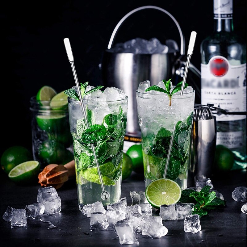 14 Uds Swizzle Sticks, palo agitador de bebidas de cóctel de acero inoxidable Premium, palos de agitación reutilizables para Bar