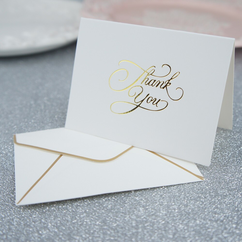 25 sæt guld tak fold kort enkelt tak giver dag kort send heldig kærlighed bryllup fest kort invitation med konvolut