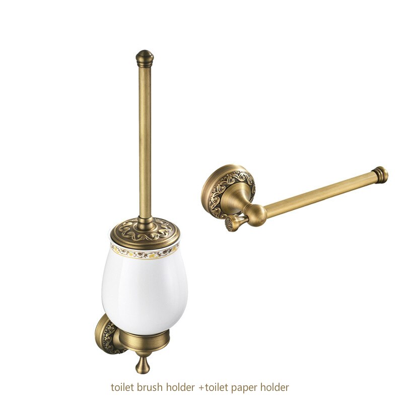 Toliet Accessory Set Solid Brass Toilet Brush Holder 2-piece Bathroom Accessories Set Toilet Roll Paper Holder Bronze Towel Ring: set 3