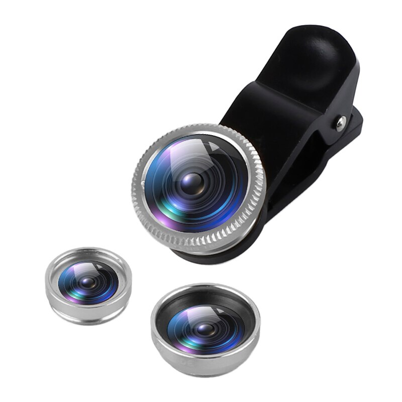 1pc newest Fisheye lens 3 in 1 lenses mobile phone clip lens wide angle lens camera macro for iPhone Xiaomi Huawei Lenovo: Red