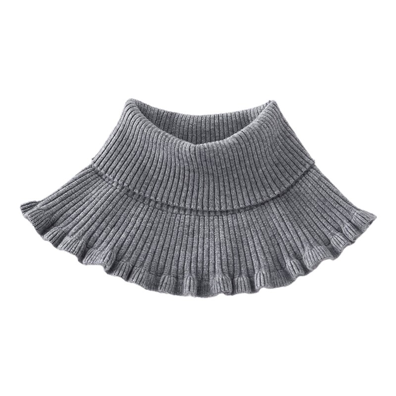 Turtleneck Ribbed Knit False Collar Dickey Solid Ruffles Detachable Scarf Wrap: 6EE406688-GY