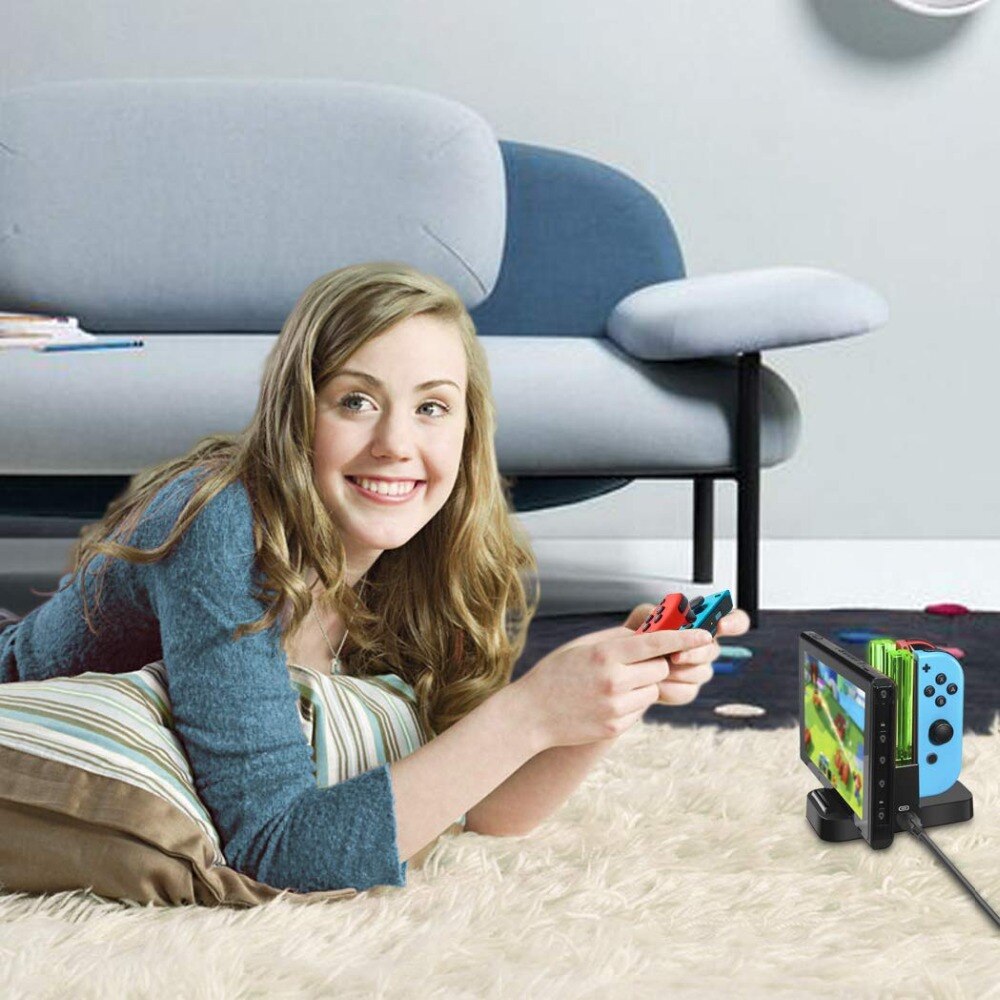 Controller oplader til nintendo switch ladestation dock stand station til switch joy-con og pro controller med ladeindikator