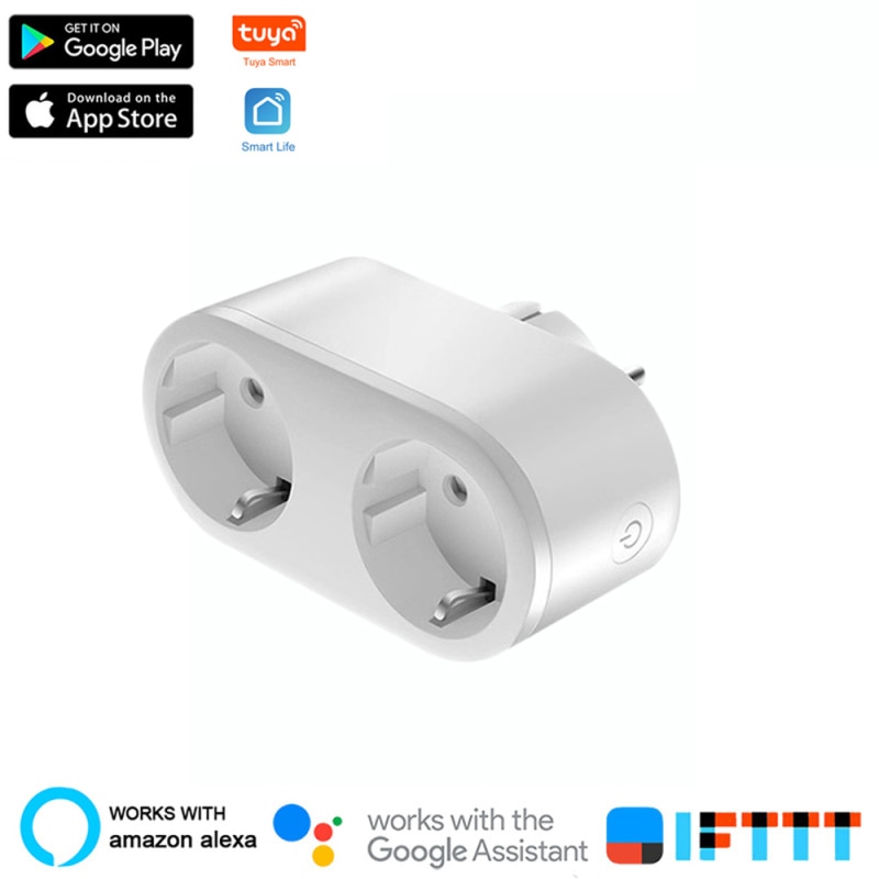 WiFi Smart Plug Outlet 2 in 1 Tuya Remote Control Electrical Socket Home Appliances Works with Alexa Google Home No Hub Required