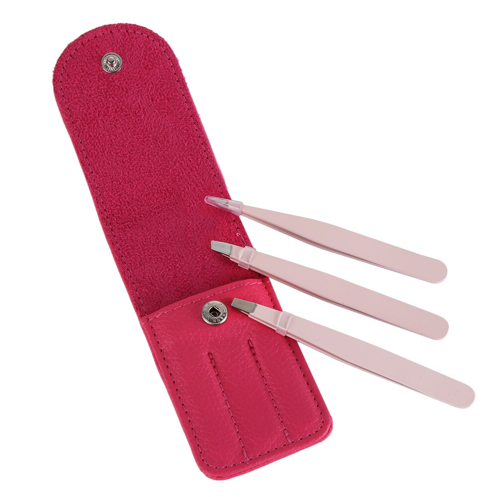 3 Stks/set Wenkbrauw Pincet Rvs Punt Tip/Slant Tip/Flat Tip Ontharing Make-Up Tool Kit Met tas Case