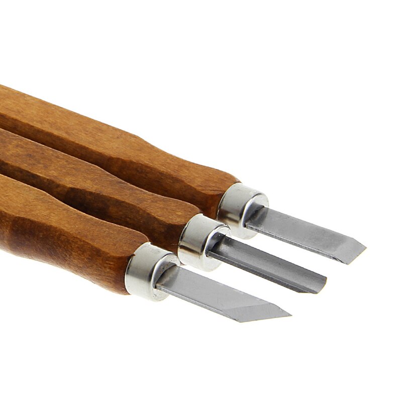 3Pcs Wood Sculpture Tool Set Mini Chisel Steel Blades Asstorted Wooden handle R9JF