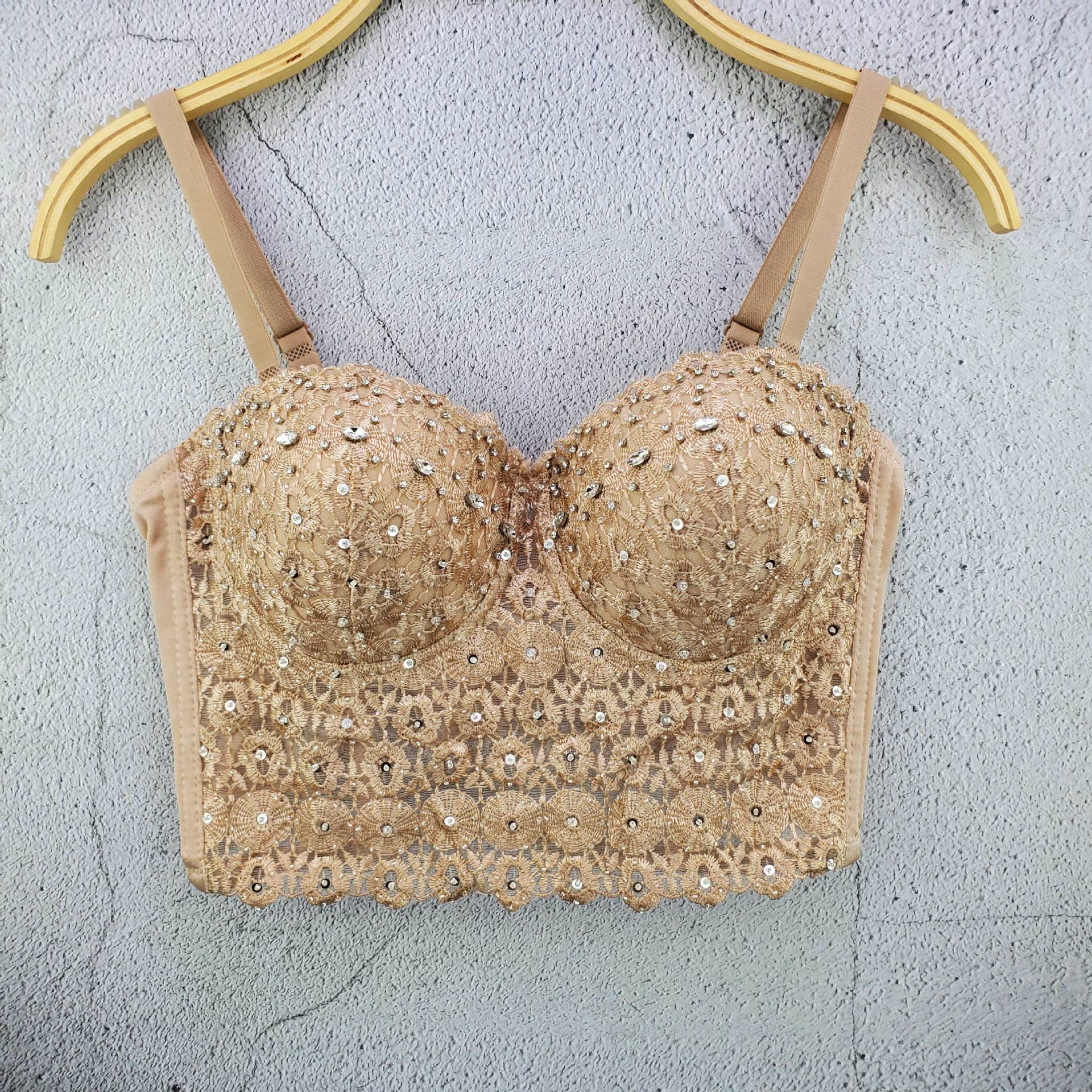 Sommer sexy øyenvippe blonder camisole v-hals kort stil topp jazz dansekostyme kvinnelig gogo danser stang bh kveldsfest 2086