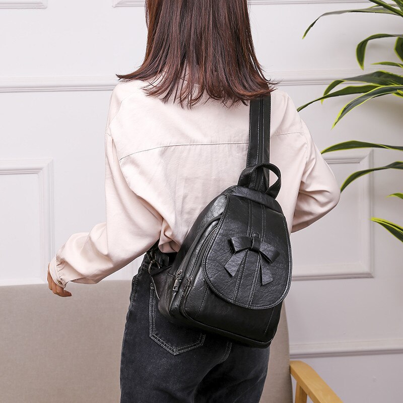 Mochila para mujer, de piel encerada, multifunción, con lazo, para mujer, pecho, hombro, bolsa de viaje para mujer, Mochila para chica adolescente