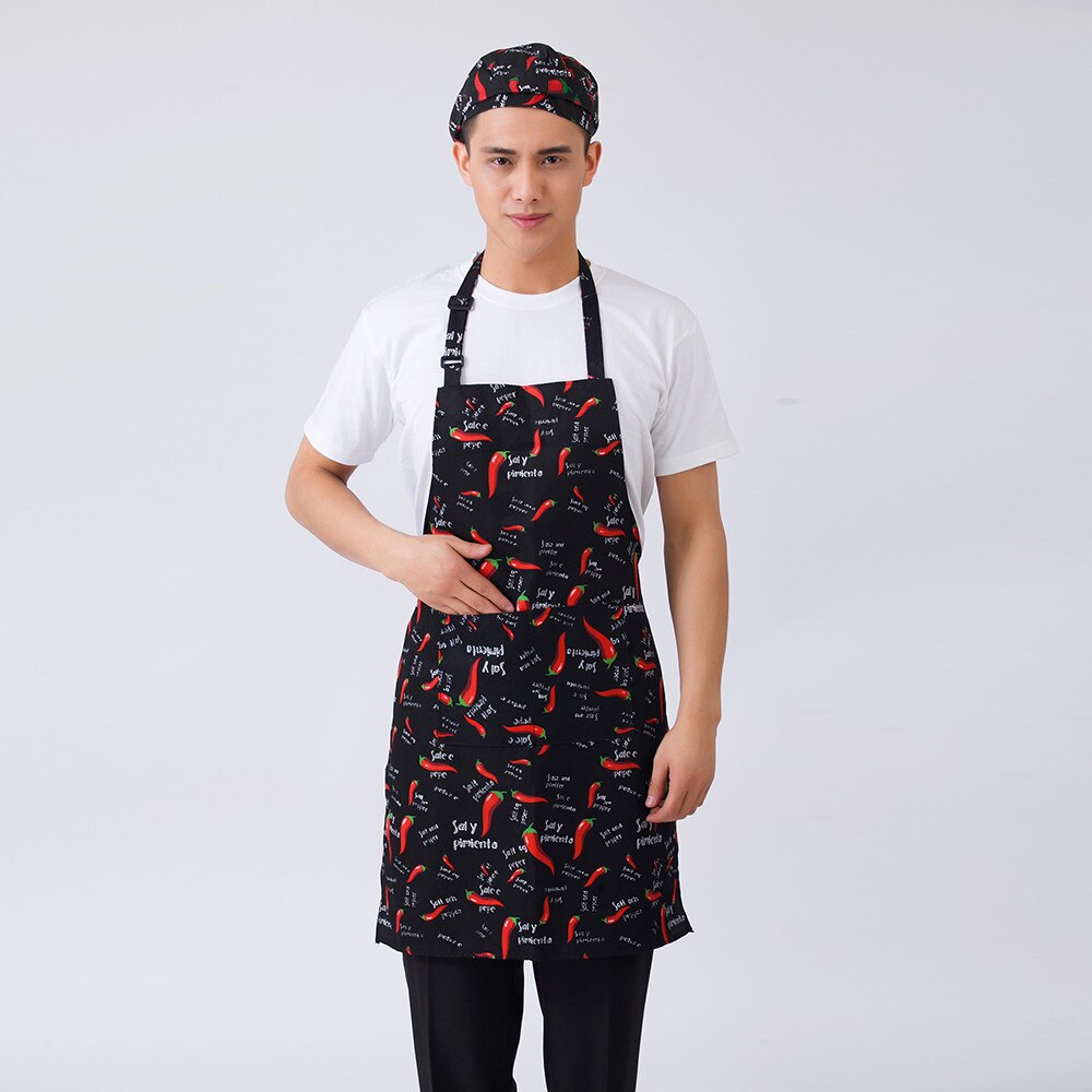 Kokk forklær rutenett stripete chili gafler trykk unisex kjøkken hotell kaffebar bakeri servitør arbeidsklær forkle kokk uniformer: 4