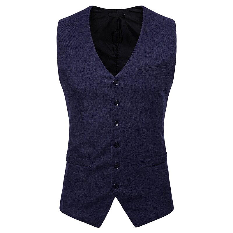 Corduroy pak vest heren herfst mouwloos vest heren slim fit zakelijk bruiloft smoking vest voor heren xxl: Marine / S