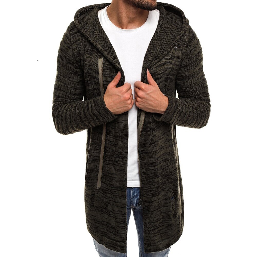 suéter largo para hombre, Abrigo con capucha de Color sólido para hombre, abrigo de invierno cálido, chaquetas largas, M-2XL: green / M