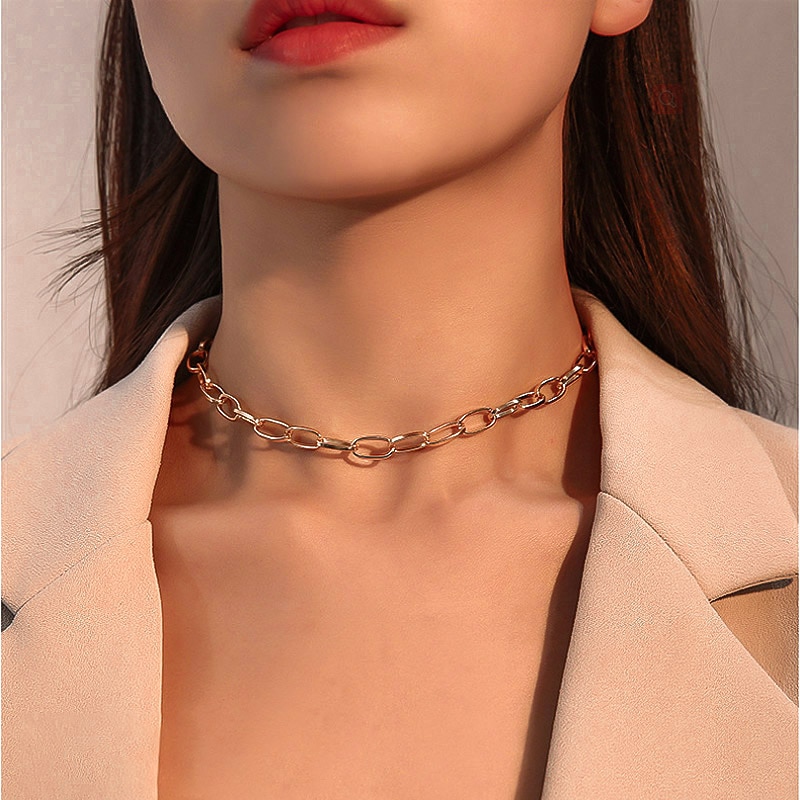 Punk Vintage Choker Necklace Collar Statement Hip Hop Big Chunky Gold Chain Necklace Women Jewelry Party: GOLD 6