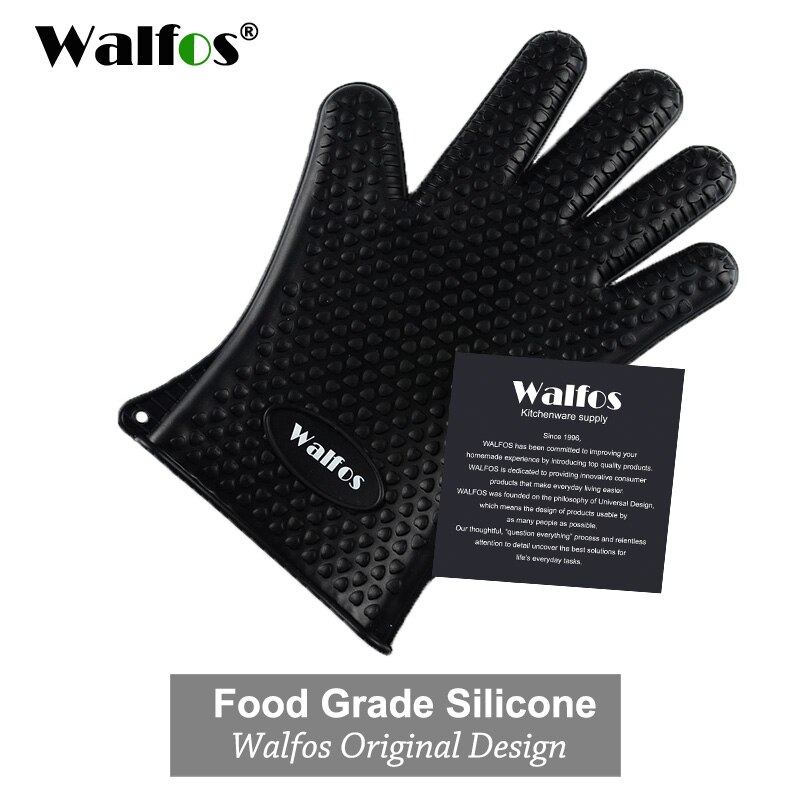 Walfos Silicone Oven Kitchen Glove Heat Resistant Thick Cooking BBQ Grill Glove Oven Mitts Kitchen Gadgets Kitchen Accessories: 1 pcs black