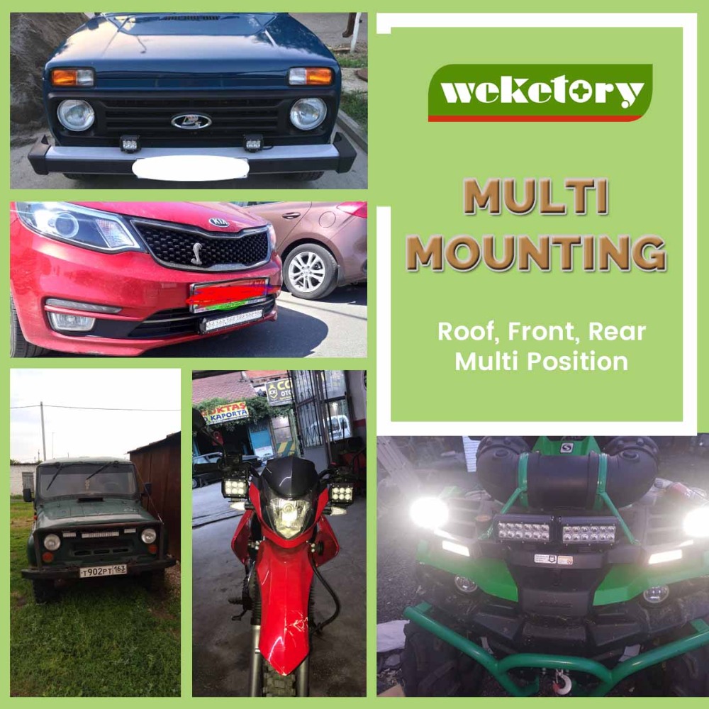 Weketory 4 6,5 4 9,3 12 17 pulgadas 30W 60W 90W 120W 180W 5D Barra de luz LED de obra para Tractor Boat OffRoad 4WD 4x4 camión SUV ATV 12V 24v