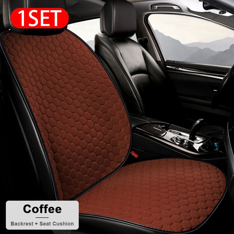 Vlas Auto Stoelhoezen Set Ademend Linnen Mildewproof Zitkussens Universele Transpiratie Protector Mat Auto Interieur Accessoires: Front Set Brown 1set