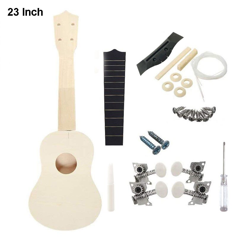 21/23 Inch Ukulele DIY Kit Hawaii Guitar Ukelele Handwork Support Painting Kids Children Toy Assembly for Beginner Amateur: 23in Round