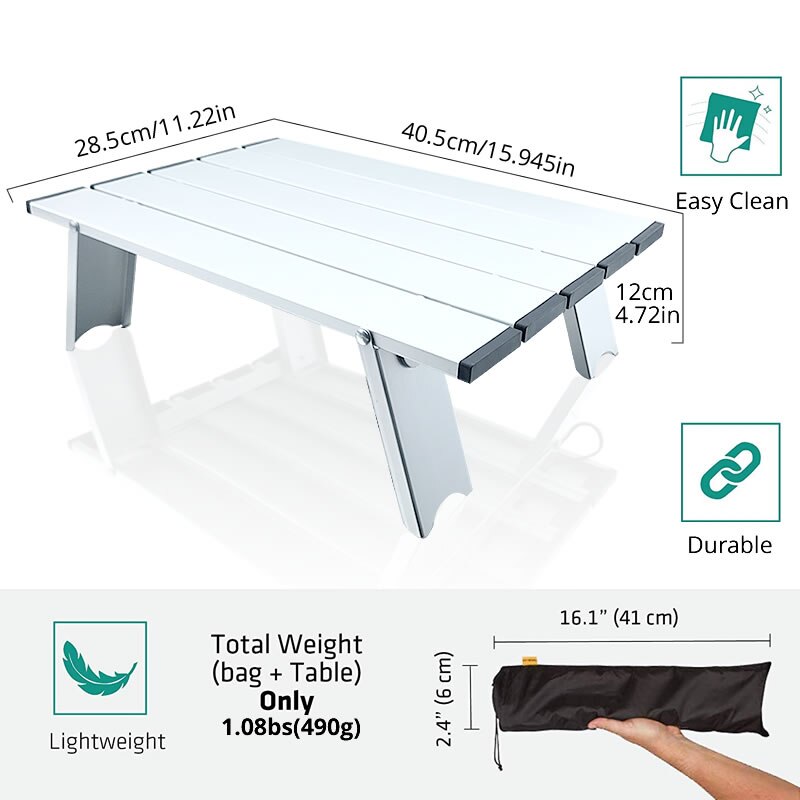 Small Folding Table Portable 2 Feet, Small Foldable Table Adjustable Height, Lightweight Aluminum Camping Table