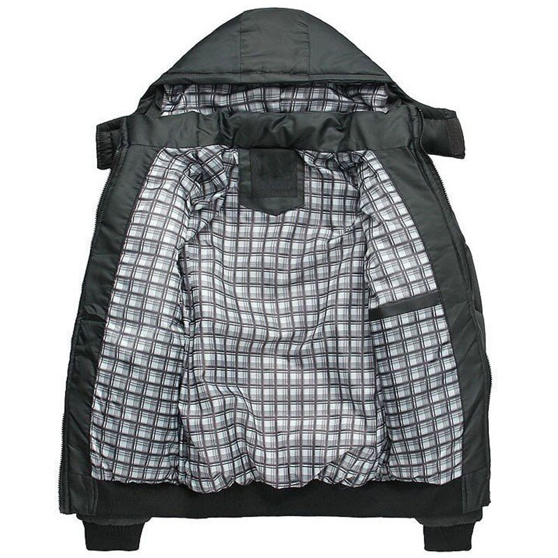 Men Black Hooded Keep Warm Padded Down Jacket Winter Outdoor Thremal Overcoat Outwear Windbreaker Hiking Camping Skiing Coat