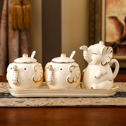 Elefant keramik kryddflaskor kryddburk kryddlåda kök kryddflaska burkar salt peppar spiskummin pulver kryddflaskor: D