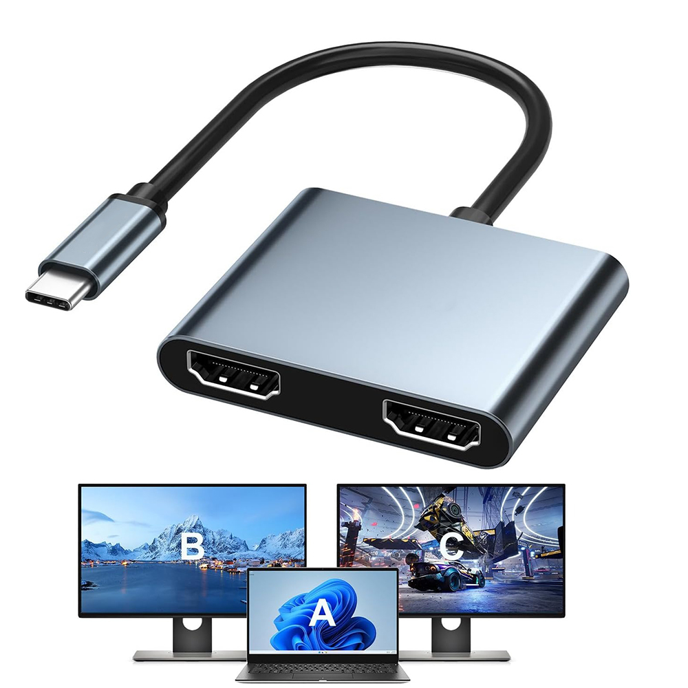 USB C naar Dual 4K HD-beeldschermadapter Type C naar HDMI-compatibele converter Uitgebreide monitor voor HP Lenovo Thunderbolt3/4 laptop