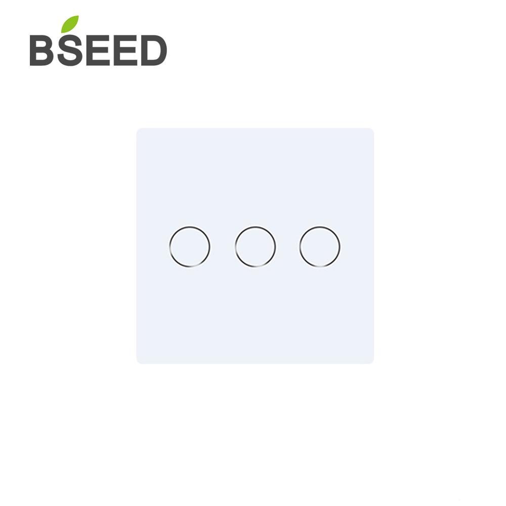 Bseed-interruptor de luz sensível ao toque, 47*47mm, para parede, painel de vidro pequeno, faça você mesmo, 1/gang, nova cortina, padrão, dimmer, partes de vidro de cristal: 3Gang White