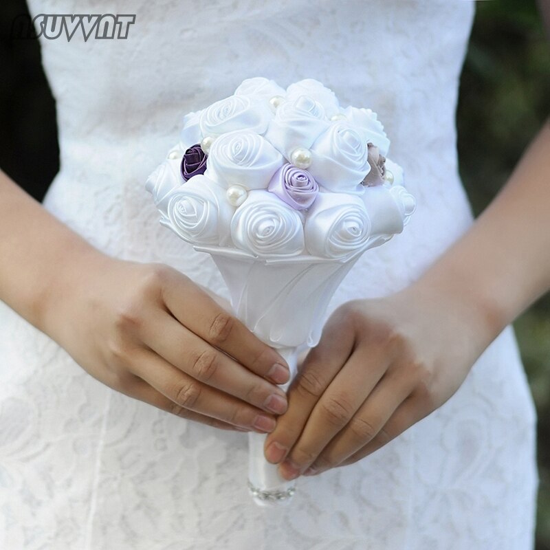 Mode Bruiloft Boeket Kunstbloemen Paars Boeket Parel Bloemen Bruidsmeisje Boeket Bruiloft Broche Boeket Voor Party