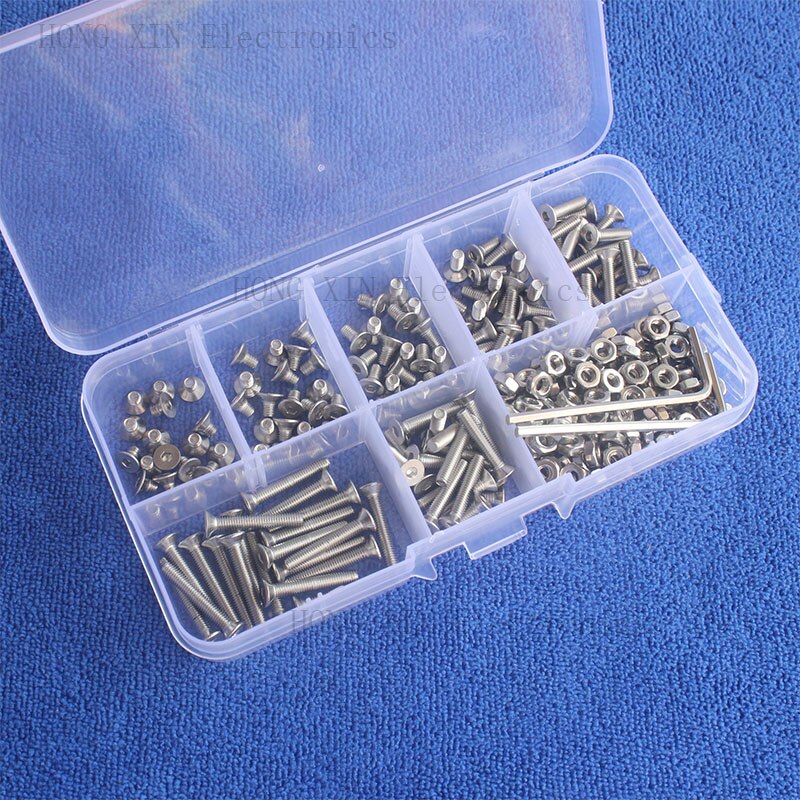 280 Pcs Rosca Métrica M3 countersunk Head falt Variedade set kit Hardware Prendedor de Parafuso parafusos de Aço Inoxidável Hex parafuso Nozes