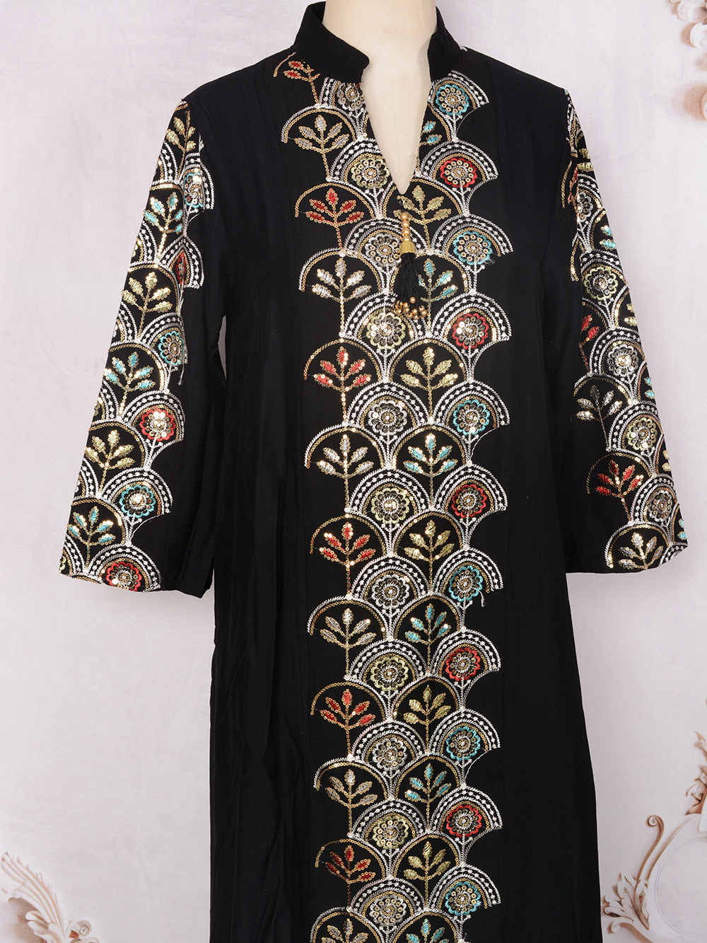 Abaya Marokko Kaftan Stickerei Pailletten Lange Kleid Dubai Abayas Islam Vestidos Eid Muslimische Frauen bescheiden Party Kleider Jalabiya