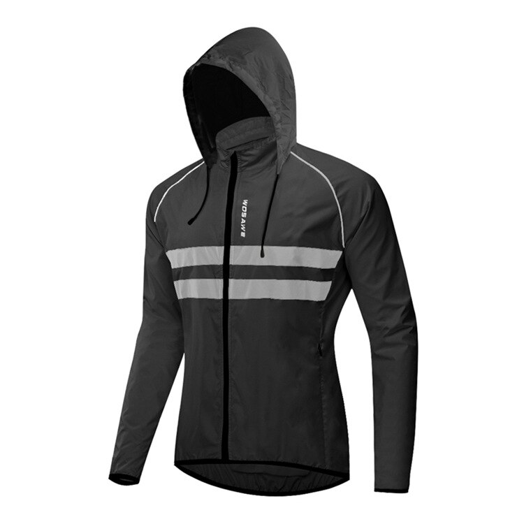 Reflecterende Winddicht Mannen Fietsen Jacket Hooded Waterdicht Weg Mountainbike Fietsen Windjack Riding Fiets Mtb Kleding: Black / M