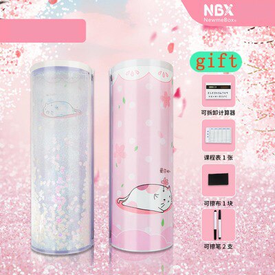 dernier papier de verre translucide sac à crayons multi-fonction cylindre papeterie école porte-stylo rose bleu calculatrice: 06