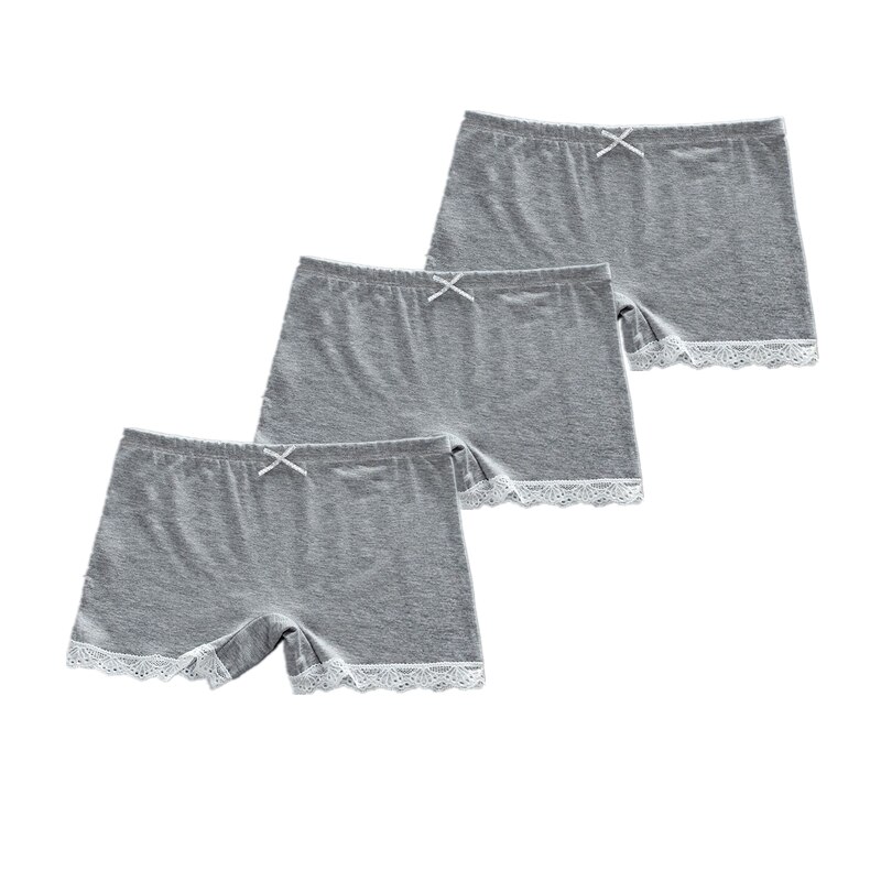 Pantalones cortos de seguridad de verano para niñas, ropa transpirable de algodón, pantalones cortos de encaje, 3 uds./lote: Grey