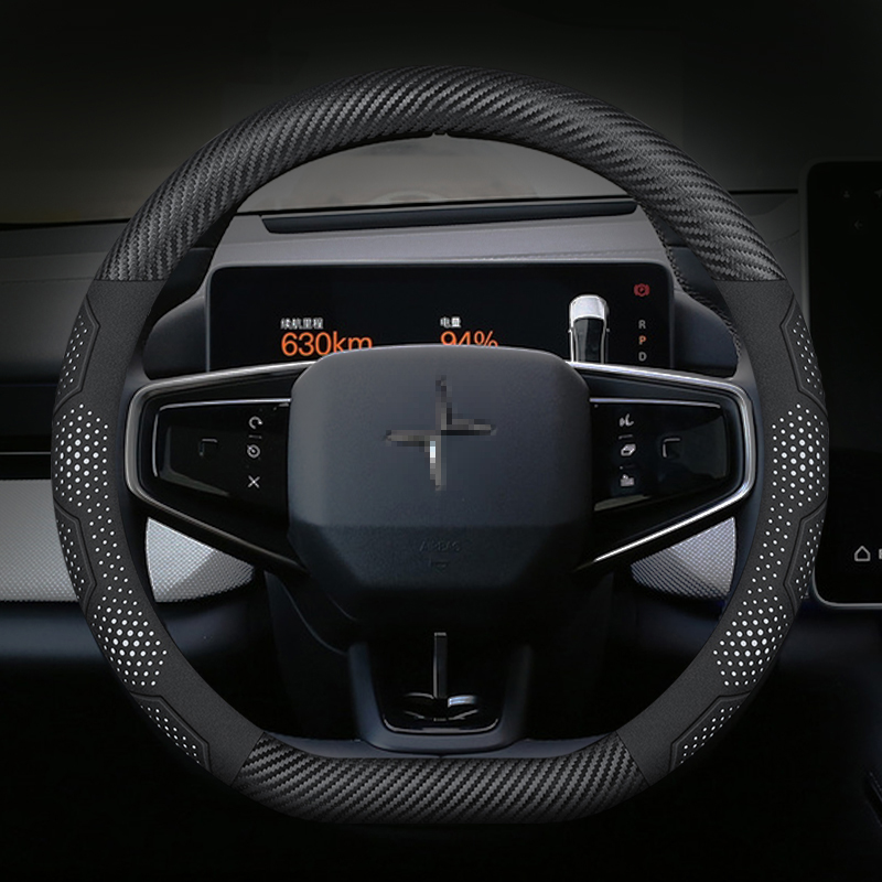 Til polestar 1 2 3 4 5 kulfiber ruskind mikrofiber læder skridsikkert bilratbetræk autotilbehør: Sort