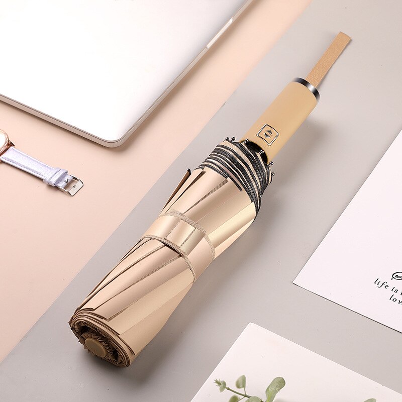 Womens Umbrella Windproof Strong Wind Resistant Men Folding Automatic Chinese 10K Sun And Rain Umbrella For Fish Big Parasol: khaki