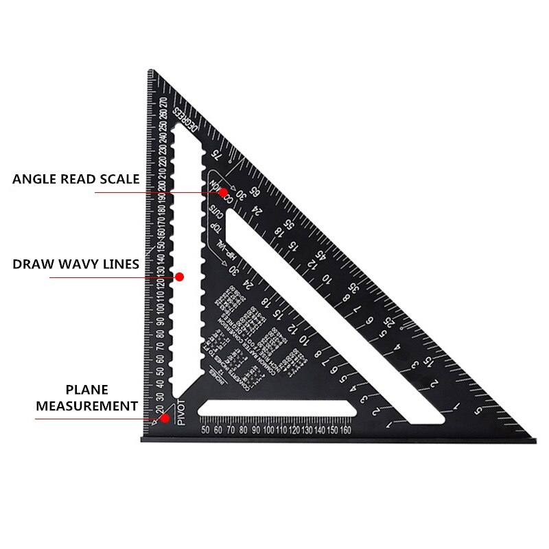 12 inch Metric Aluminum Alloy Triangle Angle Ruler Protractor Woodworking Measurement Tool 30.5 cm Quick Read Layout Gauge