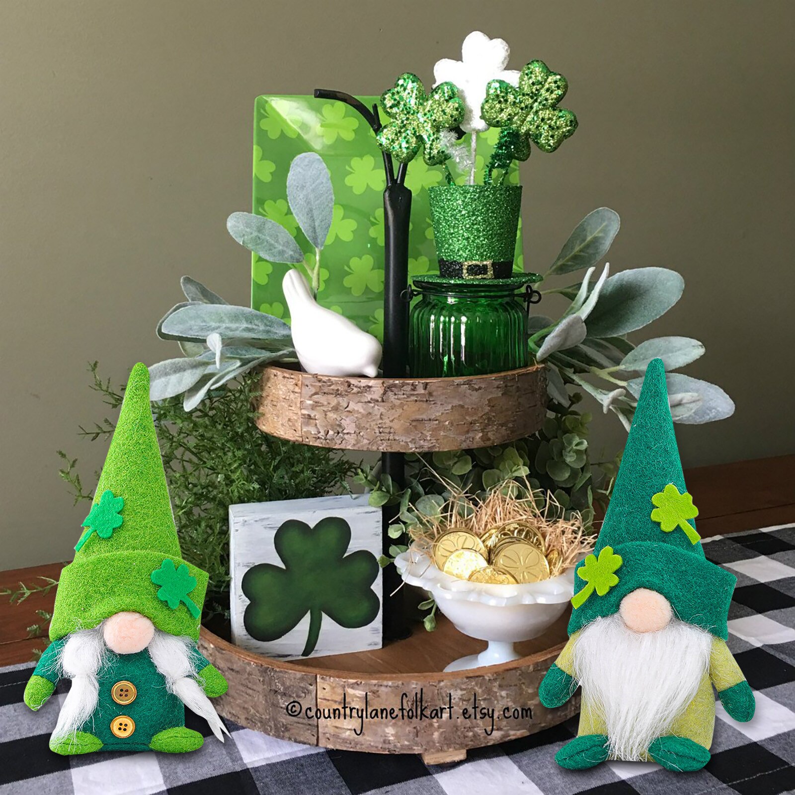 Set of 2 Irish Leprechaun Desktop Decoration Green hat faceless doll Home Decorations