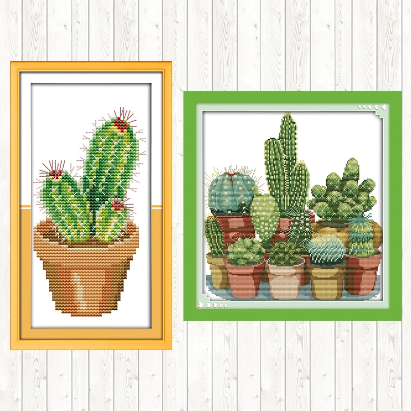 Joy Sunday Cross Stitch Embroidery Kits 14CT Cactus Patterns Counted Printed on Canvs DIY DMC Embroidery Thread Sets Needlework