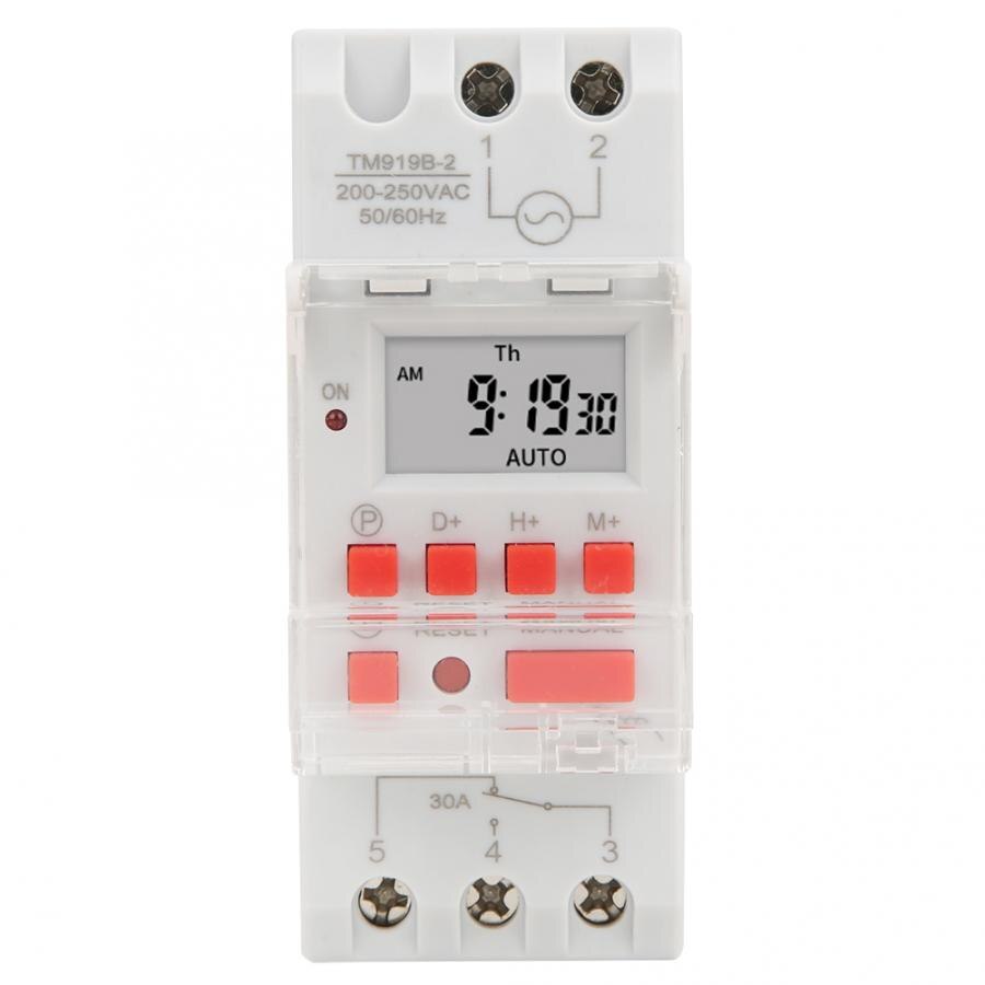 Timer Switch 7 Days Programmable Digital Industrial Time Switch TM919B-2 with Countdown Time Function 30A 200-250V AC