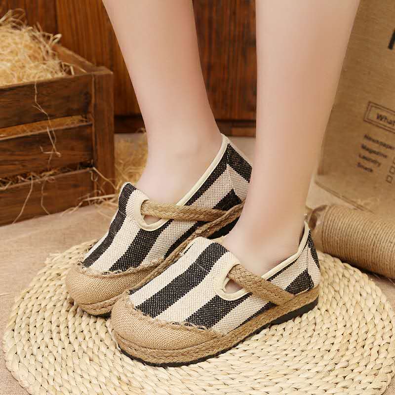 Zomer Stro Gestreepte Schoenen, Vrouwen Linnen – LovingPrices