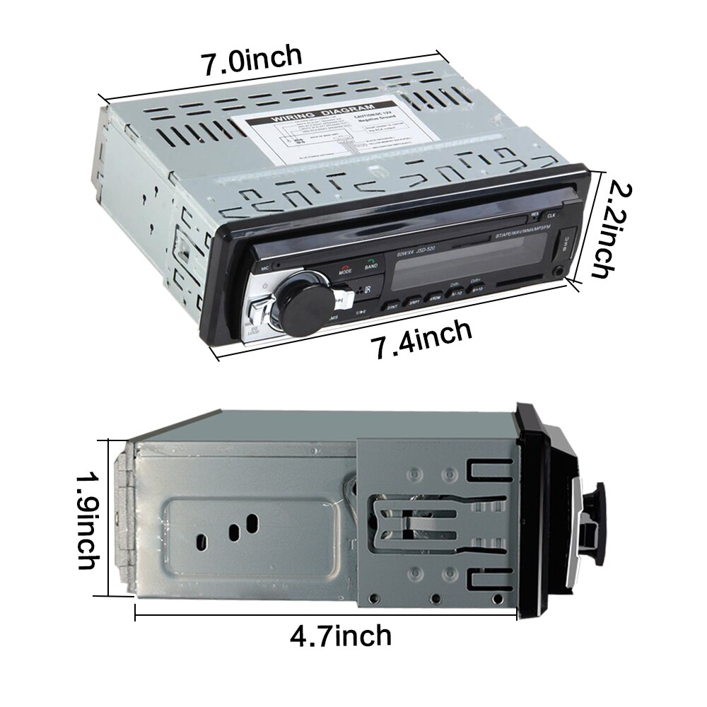 Car FM and MP3 MP4 Bluetooth Stereo Radio Receiver Aux with USB Port and SD Card music Universal player JSD520