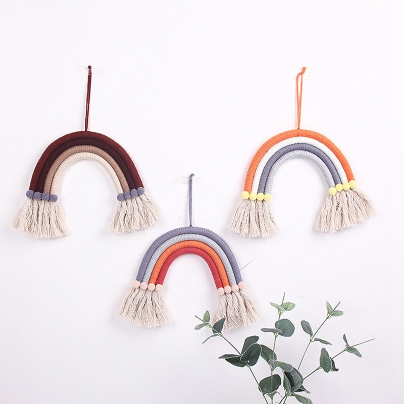 Nordic Style Rainbow Tapestry Macrame Wall Hanging Ornaments Handmade Wall Tapestry Nursery Kids Baby Crib Bedroom Decor