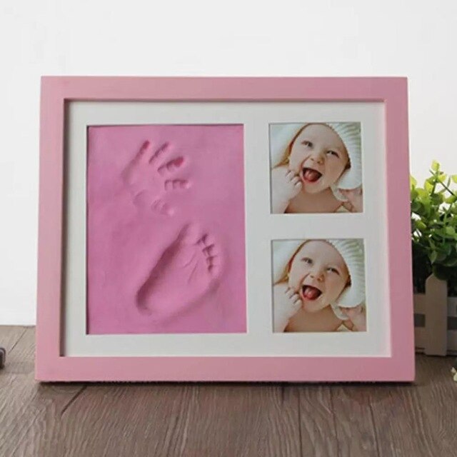 Baby hånd & fod print hænder fødder skimmel maker bebe baby fotoramme med dækning fingeraftryk mudder sæt baby vækst mindesmærke: Lyserød