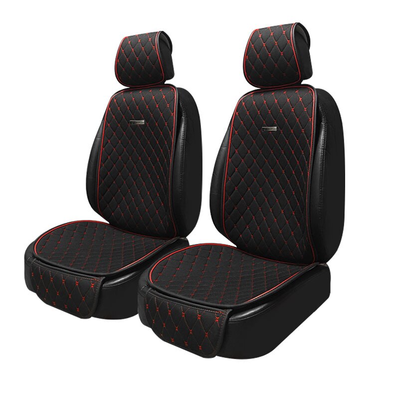 AUTOROWN Natural Flax Car Seat Cushion Universal Size Linen Fabric Seat Cover Auto Accessories Summer Automobile Seat Covers: 2pc BLACK-RED