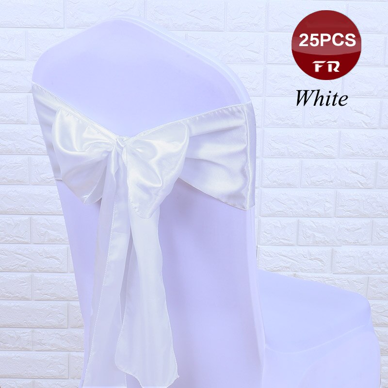 GRATIS 25 stk/partij Stoel Sjerpen Bow Tie 7 &quot;X 108&quot; Bruiloft Stoel Satijnen Sjerpen Gold Cover Bruiloft decor Party Banquet Venue: White
