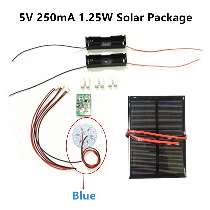 Diy Kit 5V 5.5V 250mA 1.25W 1.6W Zonnepaneel Met 0.6A Solar Lamp Light Controller 3.7V 5V 600ma Met 3.7V 5W Led: 5V 250mA Blue