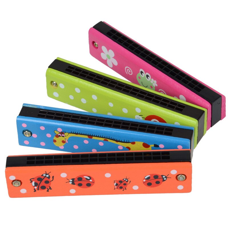 1Piece 13CM Wood Plastic 16 Holes Harmonica Toy Cute Flower Fun Double Row Early Educational Musical Instrument For Kids