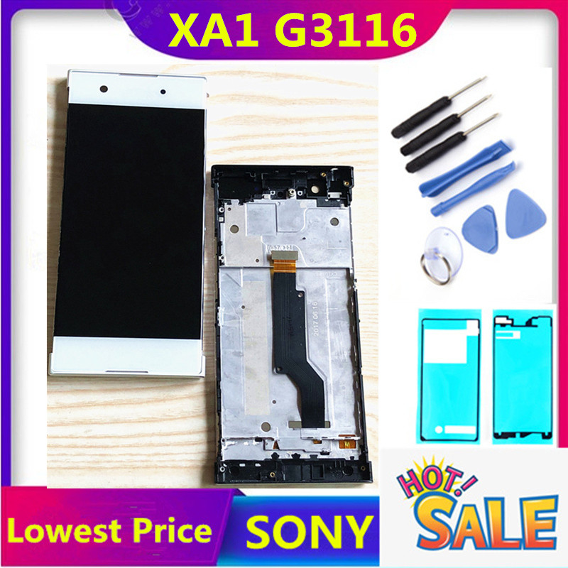 Eriles sony xperia xa1 g3116 g3121 g3123 g3125 g3112 display lcd, 5.0 polegadas, montagem digitalizadora, tela sensível ao toque, moldura com grátis ferramentas,